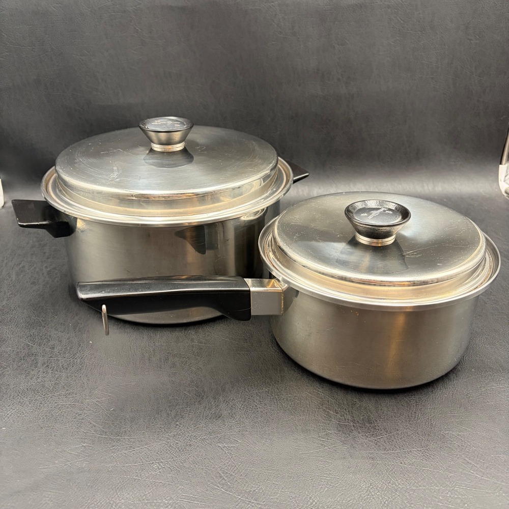 Twin Star Regal Ware 18-8 Tri-Ply Stainless Steel Pot Pan Set 2qt 3qt Vintage